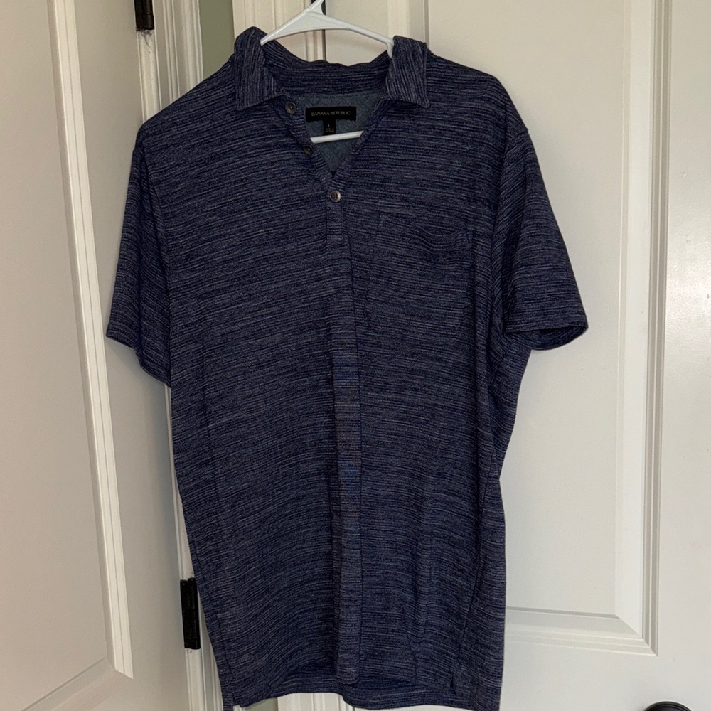 Banana Republic Men's Navy Heather Short-Sleeve Polo